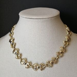 Vintage 1980s Statement Bow Chain Links Heavy Goldtone Necklace